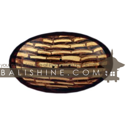Balishine: Your natural source of indonesian handicraft presents in its Home Decor collection the Oval Soap Holder:11DIV236:This oval soap holder is produced in Bali made from teak wood and the matting of coconut shell with resin.   