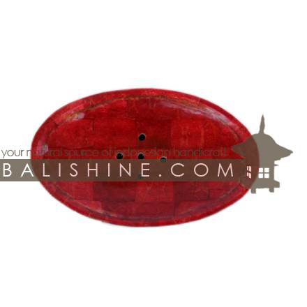 Balishine: Your natural source of indonesian handicraft presents in its Home Decor collection the Oval Soap Holder:11DIV237:This oval soap holder is produced in Bali made from coconut wood and the matting of red natural coral with resin.   