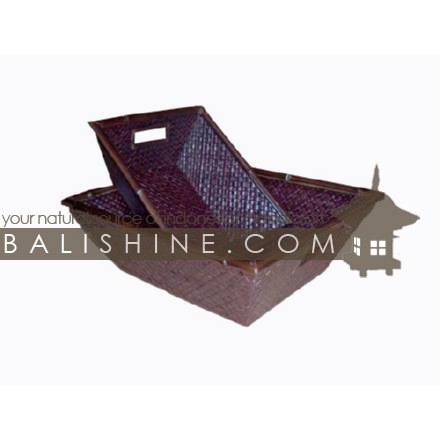 Balishine: Your natural source of indonesian handicraft presents in its Home Decor collection the Basket Set Of 2:12JAS362866:This set of 2 rectangulars baskets is produced in Indonesia made from pandanus and bamboo.  Dark brown color